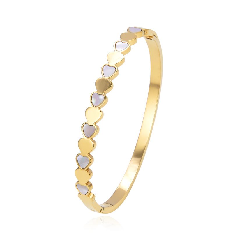 Braccialetto in acciaio al titanio alla moda in oro rosa da donna, con personalità, con conchiglia bianca, in acciaio inossidabile_voghion.com