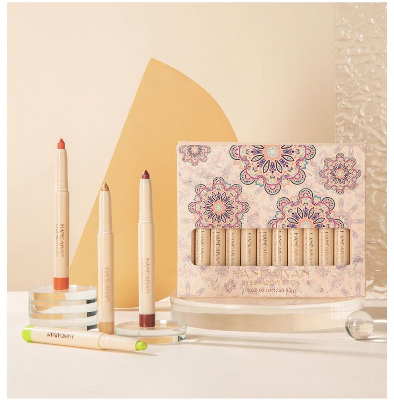 HANDAIYAN12 rainbow earth color eye shadow pen set is not easy to faint color eye shadow stick with pencil sharpener_voghion.com