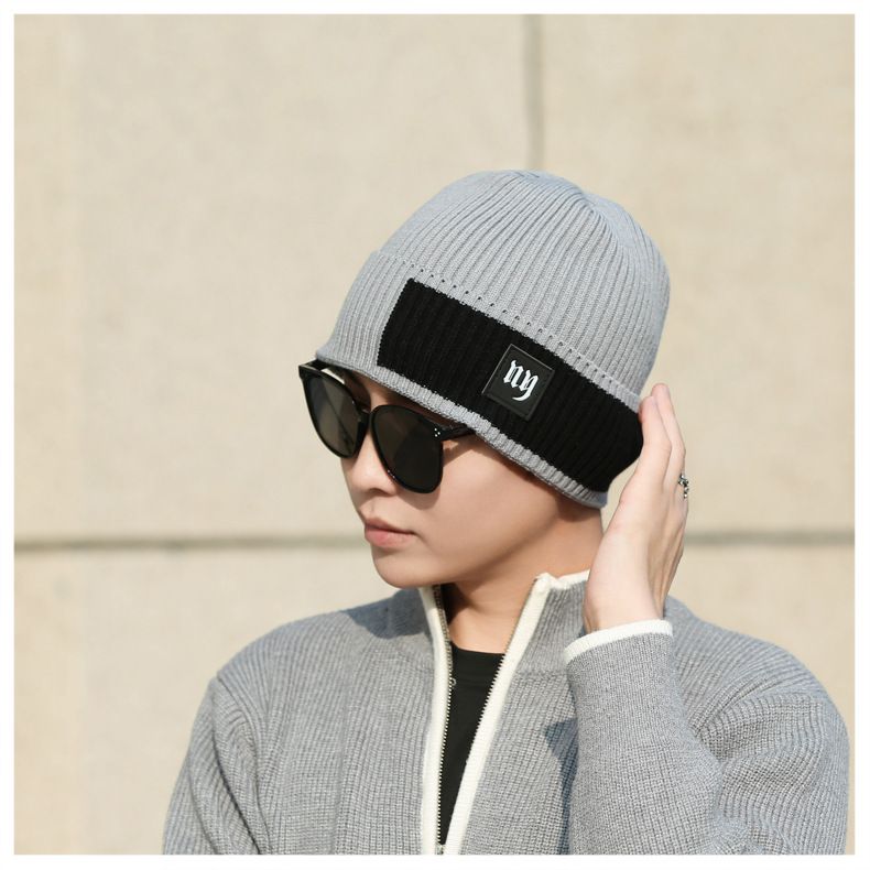 Letter Color Blocked For Men, New Winter Warm And Windproof Woolen Outdoor Cycling Knitted Hat, Cold Hat_voghion.com