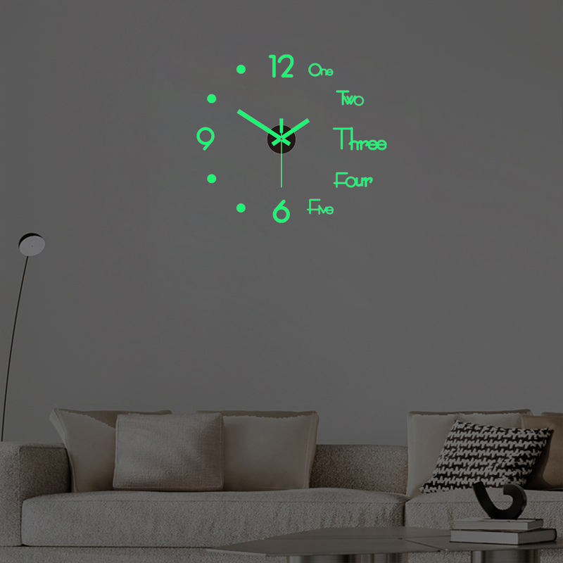 Sienas pulkstenis 3D DIY Moderns dizains Lieli kvarca pulksteņi Modes Pulksteņi Uzlīmes Dzīvojamā istaba Mājas dekors Horloge Gaismas Bezrāmju_voghion.com