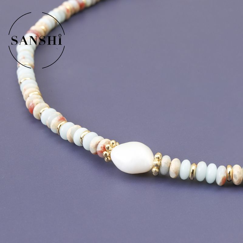 Collier de perles d'eau douce de haute qualité pour femme, bijou léger et luxueux, avec pierres naturelles colorées et perles cousues, chaîne de pull empilée_voghion.com
