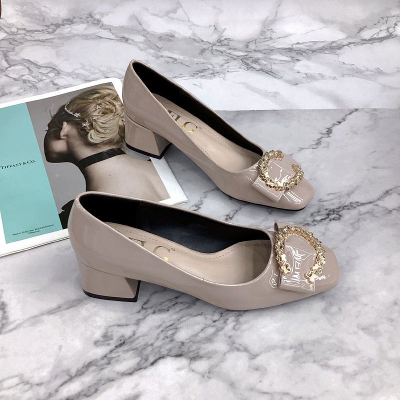 Women's Shoes New Shallow Mouth Patent Leather Flower Buckle Medium And High Heels Women's Square Head Thick Heel Mirror Single Shoes_voghion.com