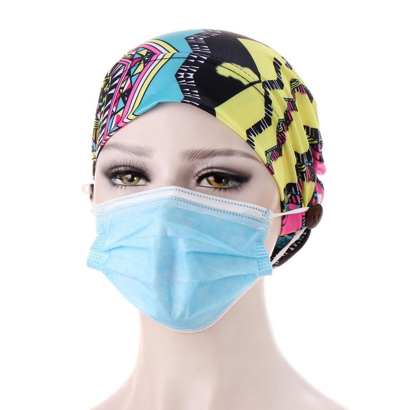 Knopf-Kunstleder-bedruckter Base-Hut, Baotou-Turban-Hut, mehrfarbiger Chemotherapie-Hut aus Kristallleinen_voghion.com