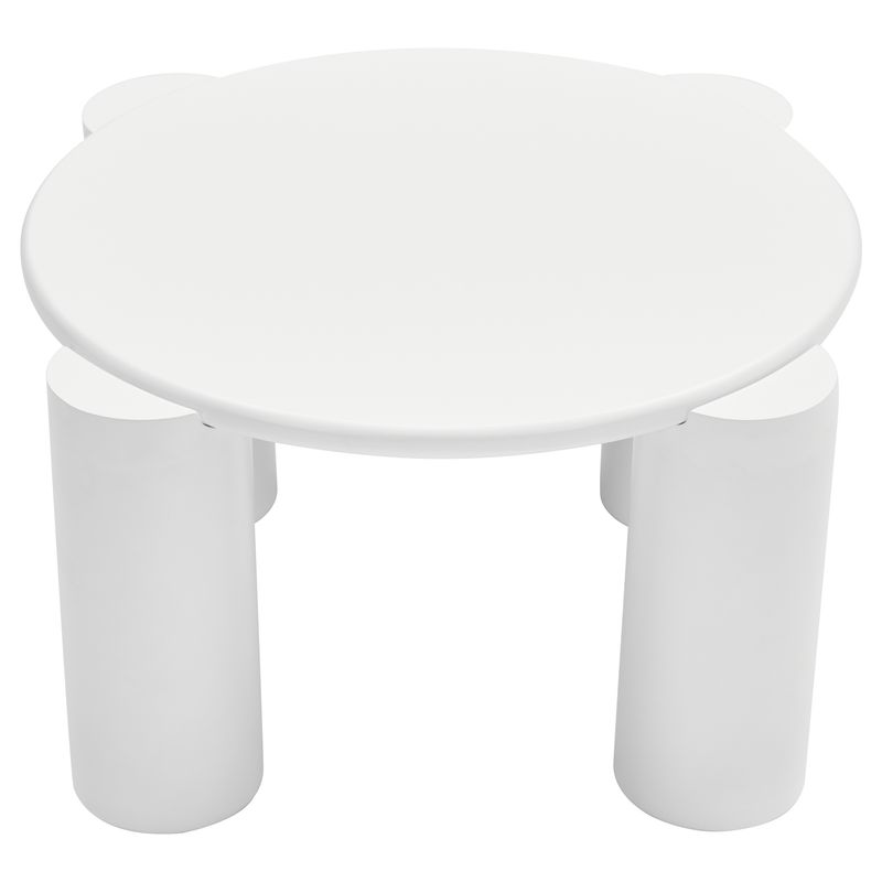 Table basse moderne White Cloud avec 4 pieds stables, petite table d'appoint ronde blanche pour salon, chambre, balcon, terrasse, design à bords arrondis_voghion.com