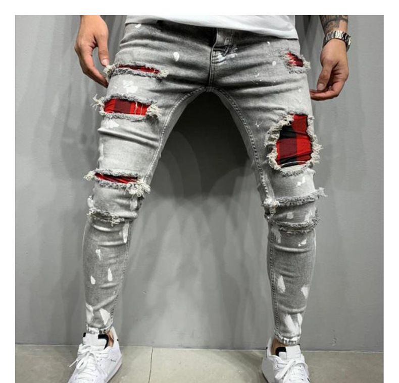 Pantalones vaqueros ajustados con parches desgastados, estilo camuflaje, leggings juveniles._voghion.com