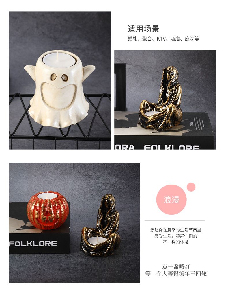 Halloween pumpkin candle holder creative script kill atmosphere decoration Candlestick home tea candle burner aromatherapy funny ornaments_voghion.com