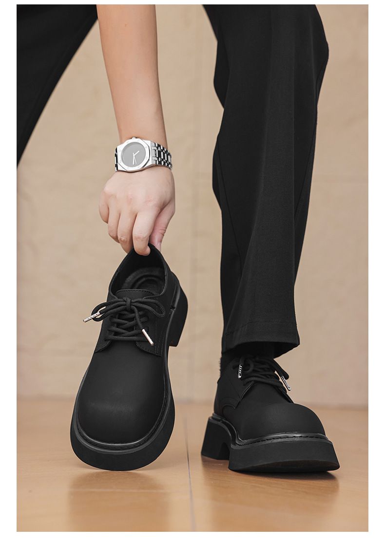 Chaussures Derby Voyage 30617 pour homme, modèle haut de gamme à semelle épaisse noire, tendance, collection 2025, en cuir rehaussant la silhouette._voghion.com