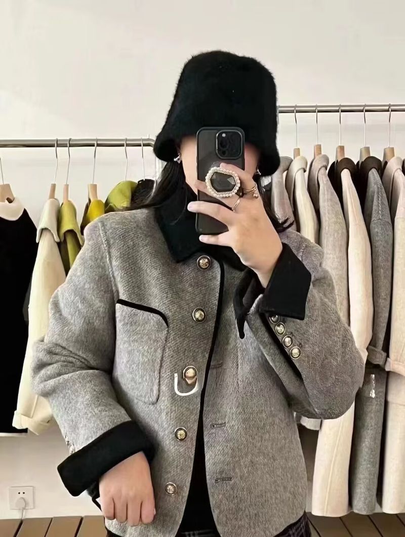 Kurzer Wollmantel für Damen – modische Oberbekleidung für Herbst und Winter, eleganter Blazer mit lockerer Passform, lässig-schickes Design, passt in kleine Größen, Grau und Beige_voghion.com