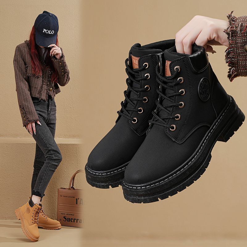 2025 New Spring Women's Martin High-Top Yellow Thick Sole British Style Hiking Boots_voghion.com