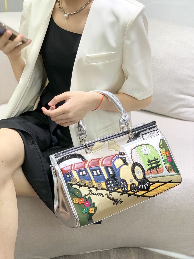 Damentaschen Nähte Kontrastierende Retro-Handtaschen Modische handgemachte kreative Schulter-Umhängetaschen_voghion.com
