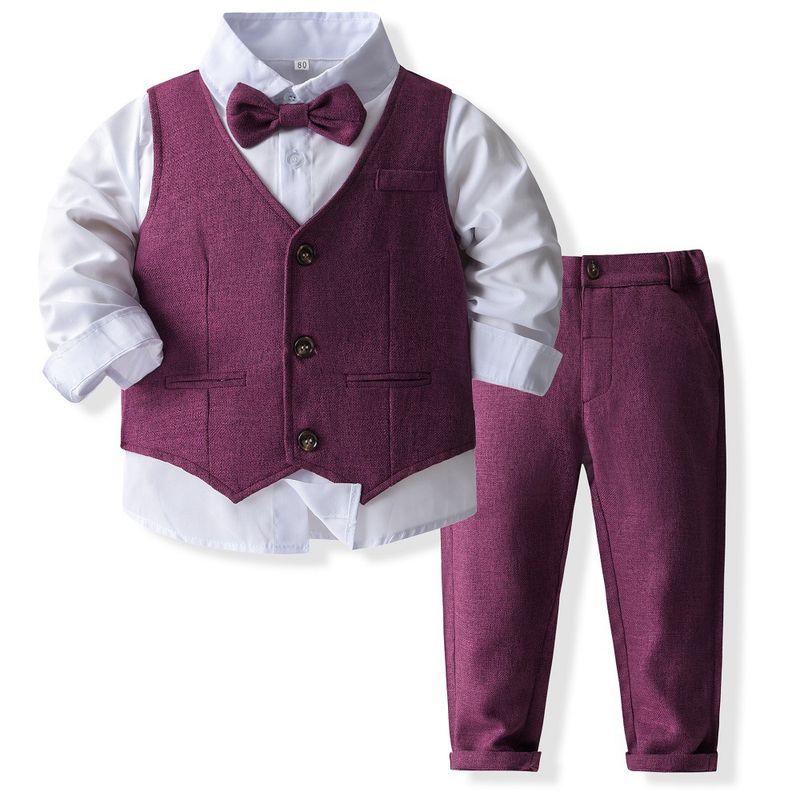 Kinderkleid im britischen Stil, Jungenanzug-Stil, kleine und mittelgroße Kinder, langärmeliges Hemd, Weste, Performance-Kostüm, Kinderkleidung_voghion.com