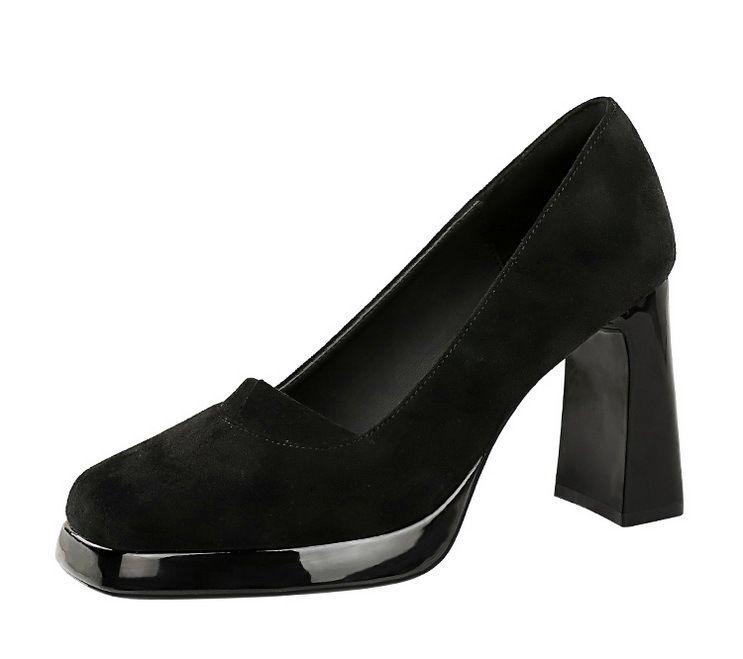 9987 High-end Square Toe Suede Women's Waterproof Platform, Thick Heel, Super, Single Shoes, Plain And Simple High_voghion.com