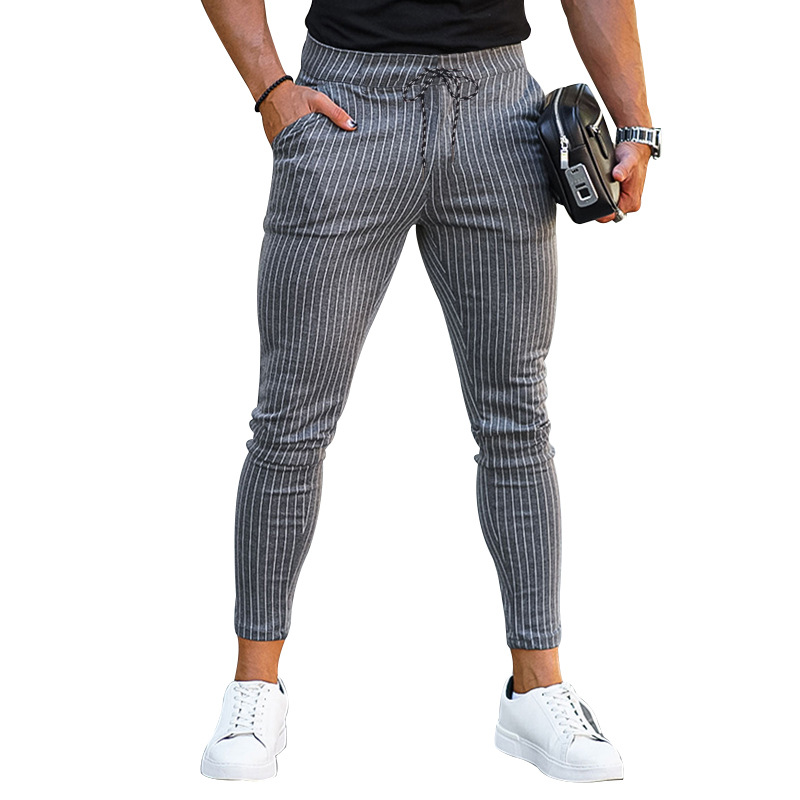 NOVEDAD DE VERANO 2023, línea de pies pequeños, moda para hombres, encaje Casual, pantalones ajustados a rayas_voghion.com