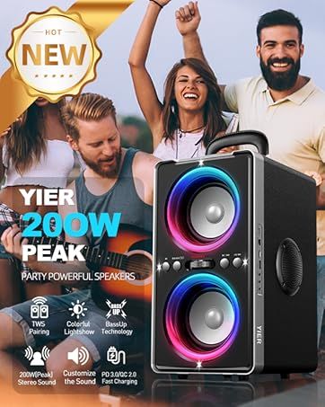 80w(Peak)Portable Wireless Speaker With Lights,Stereo Loud Sound,IP67 Waterproof,Deep Bass Outdoor Bluetooth-5.0 ,For Home Party Beach Camping Gifts_voghion.com