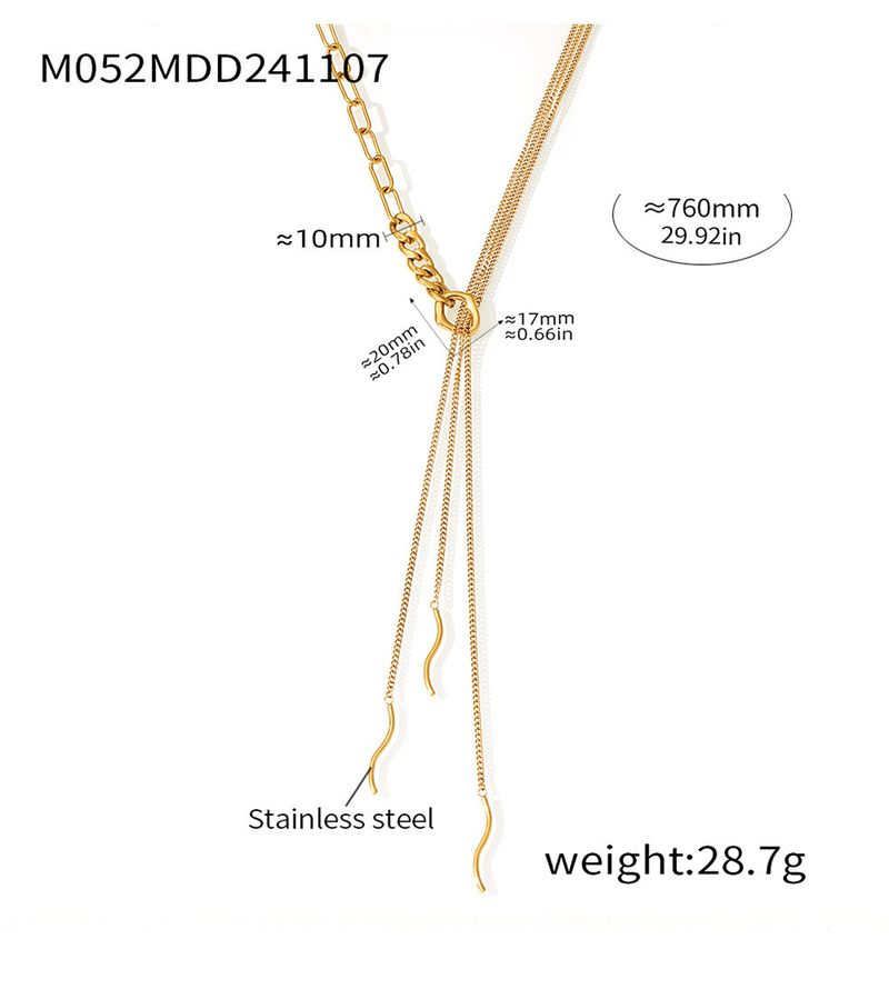 Fangtang NK Multi-layer Tassel Curved Strip Layered Sweater Chain Long Necklace Stainless Steel Trend_voghion.com