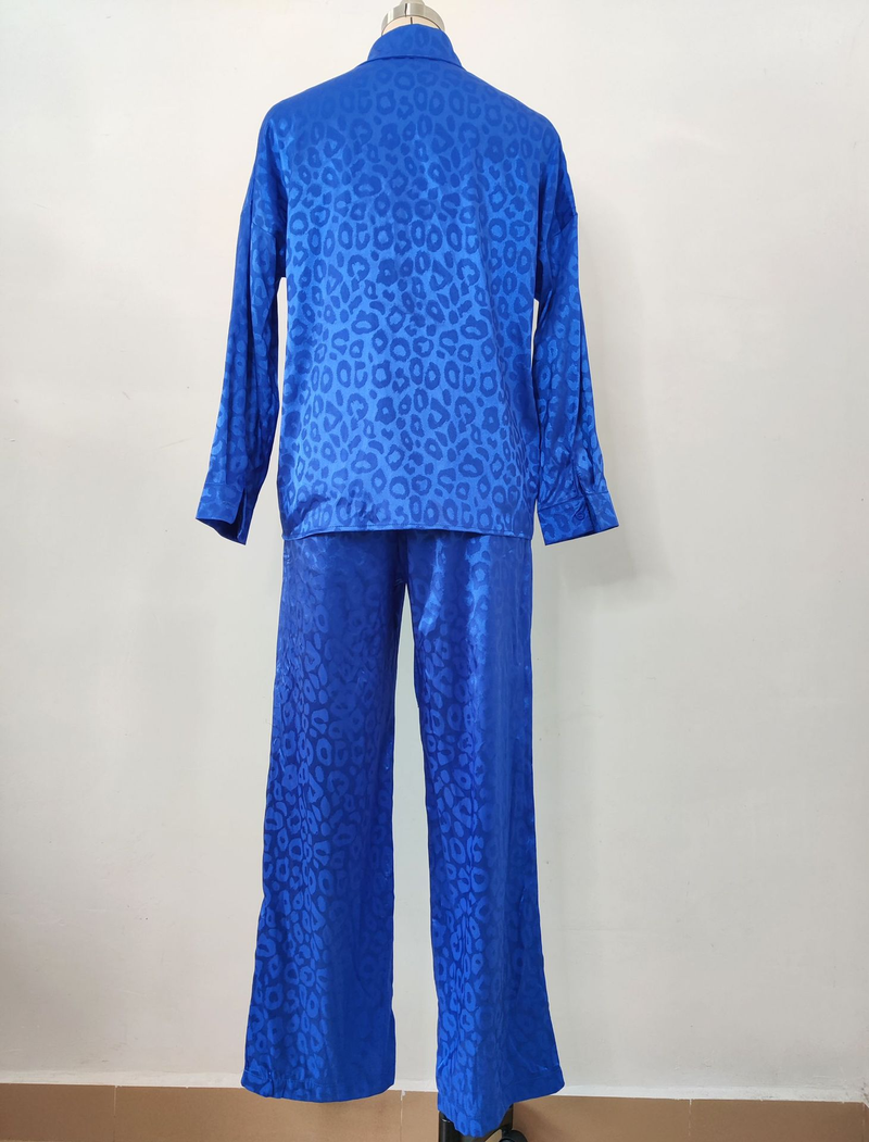 Chemise à manches longues imprimée léopard, avec taille élastique et pantalon ample, ensemble deux pièces, début d'automne_voghion.com
