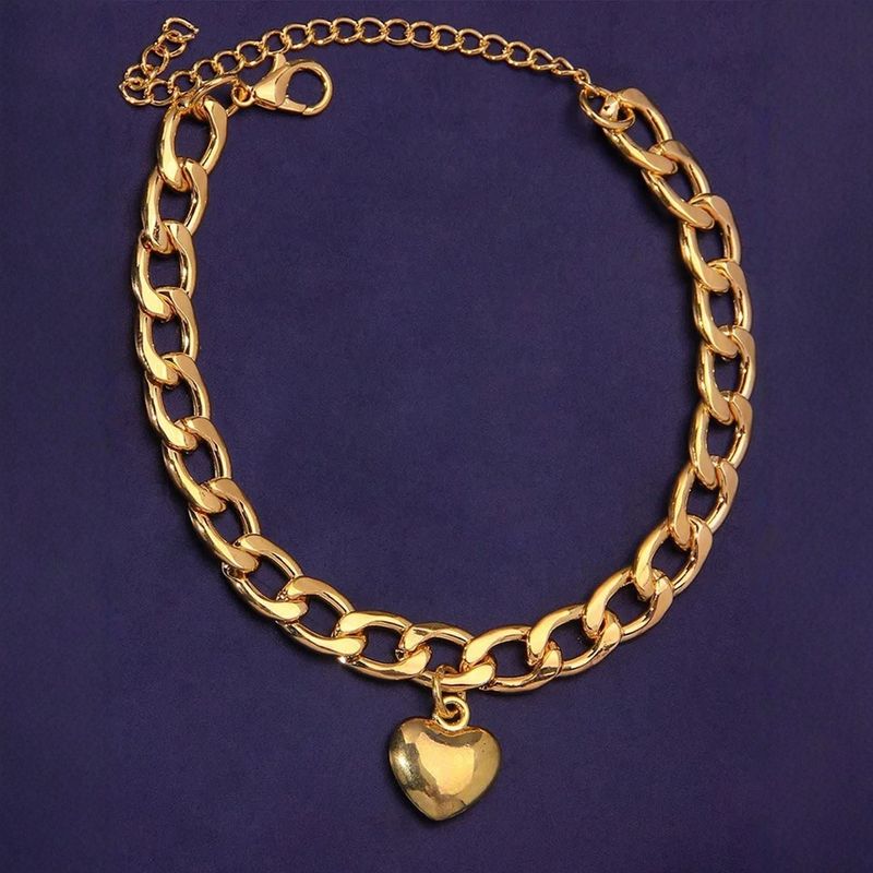 Nuovo ciondolo alla caviglia alla moda in vero acciaio inossidabile color argento con cuore di pesca, di lusso_voghion.com