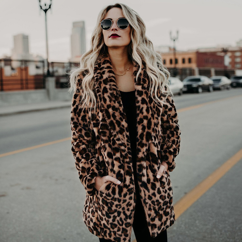 Winter Warme Mode Leopardenfell Damen Mantel Revers Jacke_voghion.com