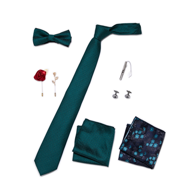 Men's Ties & Handkerchiefs fashionable business solid color flower tie square scarf 8-piece combination set_voghion.com