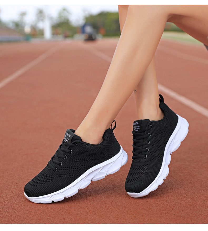 Dünne, große Sportschuhe mit weicher Sohle aus Flyknit-Hohlnetz für Damen, die lange stehen können, ohne dass die Füße ermüden._voghion.com