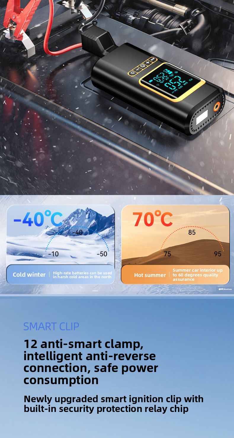 Autobatterie mit Dianbao-Reifenluftpumpe, 12 V, Notstart-Stromversorgung, Autoluftpumpe, multifunktionales Fahrzeug_voghion.com