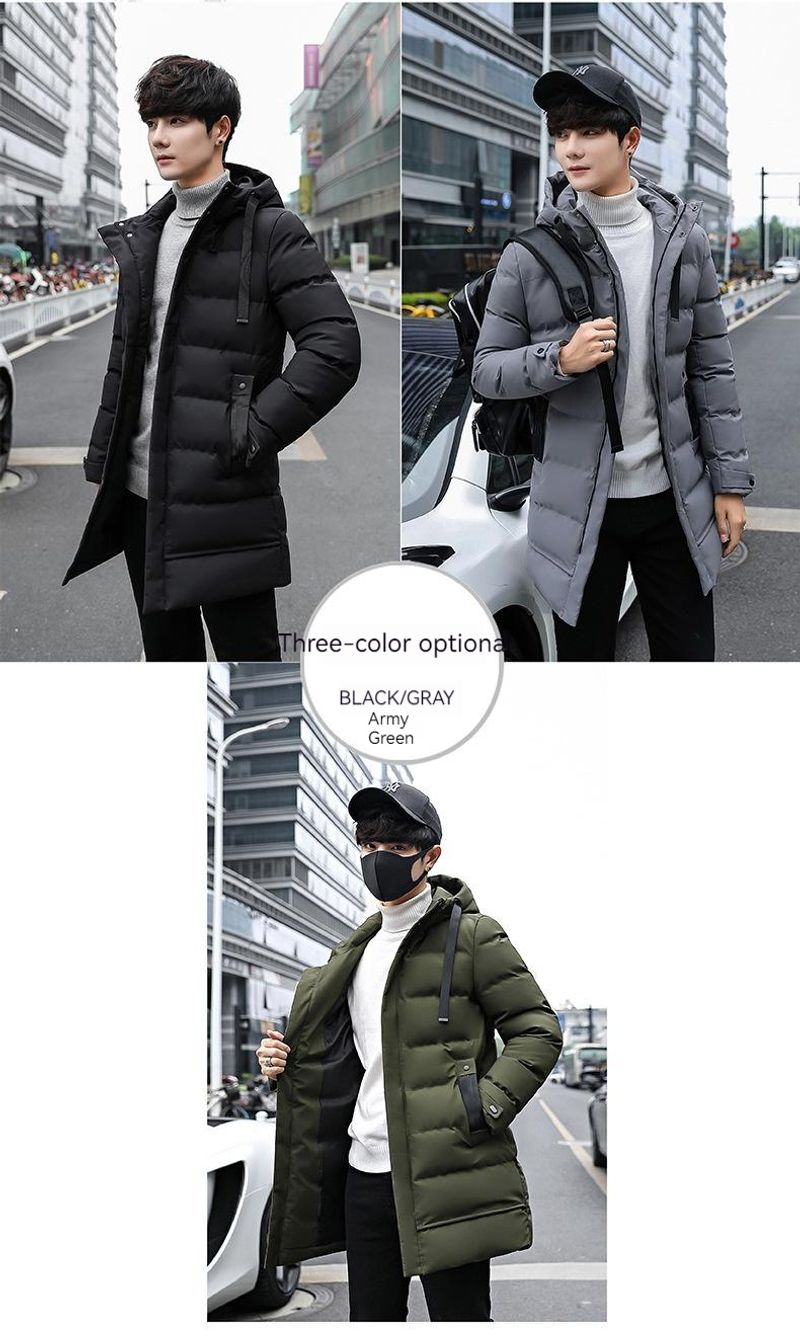 Cappotto coreano in piumino di cotone con cappuccio da uomo caldo ispessito di media lunghezza invernale 2023_voghion.com