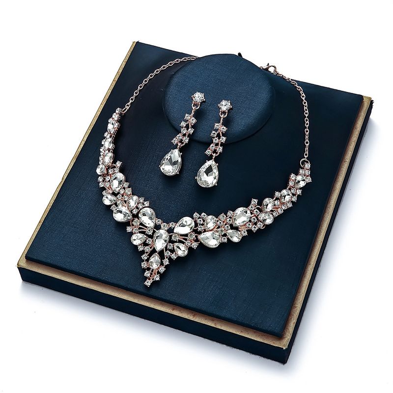 Collana corta con clavicola e orecchini in lega da donna con goccia d'acqua, set da due pezzi, all'ingrosso_voghion.com