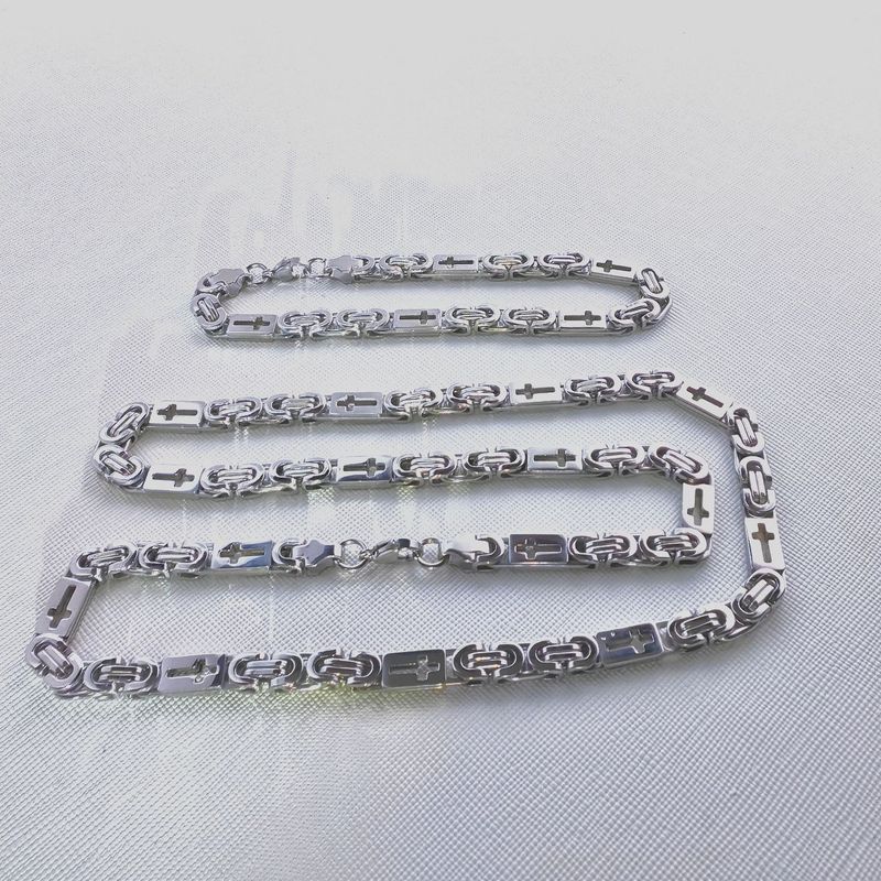 Set di bracciale e collana con catena a maglie cubane in acciaio inossidabile, design a forma di U galvanizzato, accessori unisex alla moda per l'uso quotidiano_voghion.com