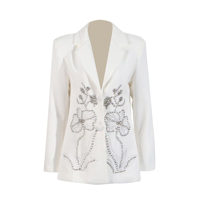 Blazer da donna decorato con strass – Elegante giacca da abito a due bottoni con dettagli floreali_voghion.com