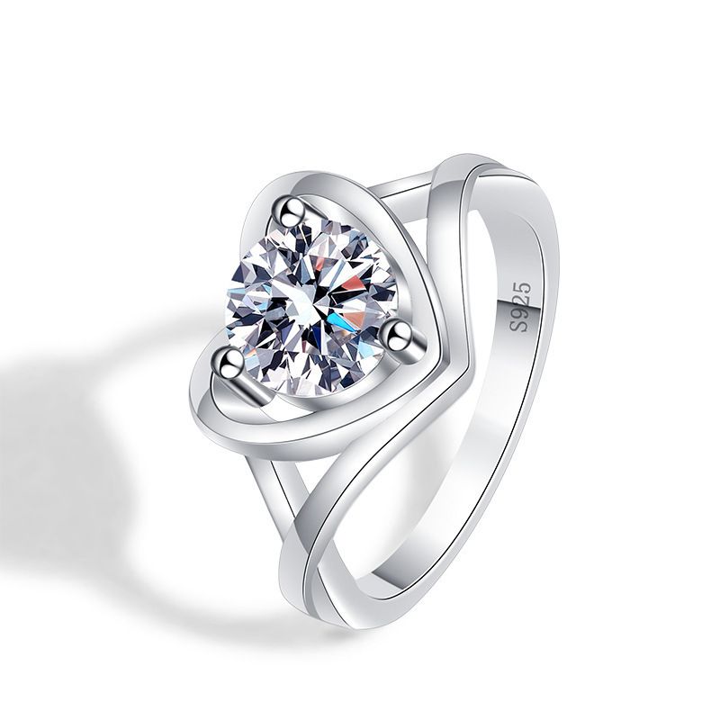 Bague à quatre griffes d'un carat pour femme, version coréenne, tendance et très populaire, avec pierre Mosang à bouche vivante_voghion.com