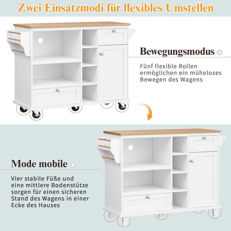 Esszimmerwagen Weiß 129x92cm Mit Schubladen, Hellbrauner Arbeitsplatte_voghion.com