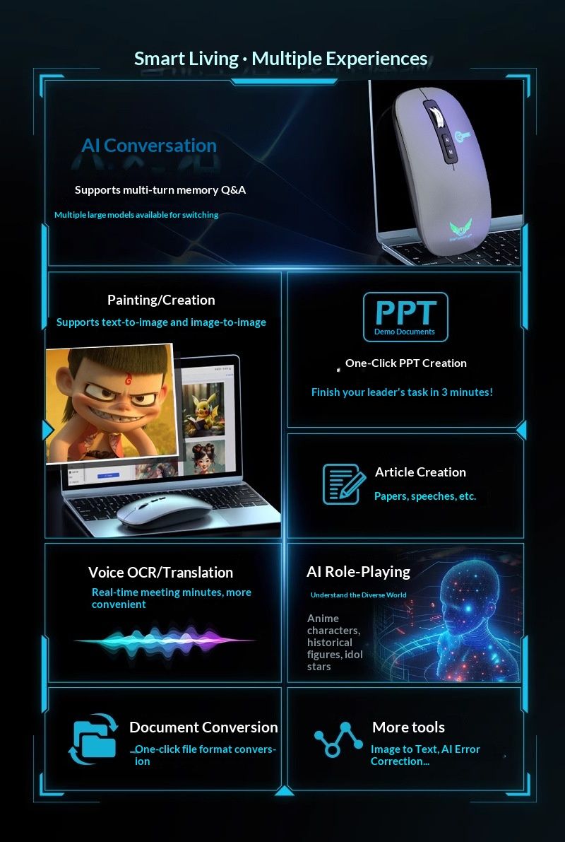 NeoGear Factory Neue KI-Smart-Maus V11 mit 5 Tasten, Dual-Modus, Bluetooth-Übersetzung, Schreiben, Zeichnen, Formular-PPT, Spracheingabe_voghion.com