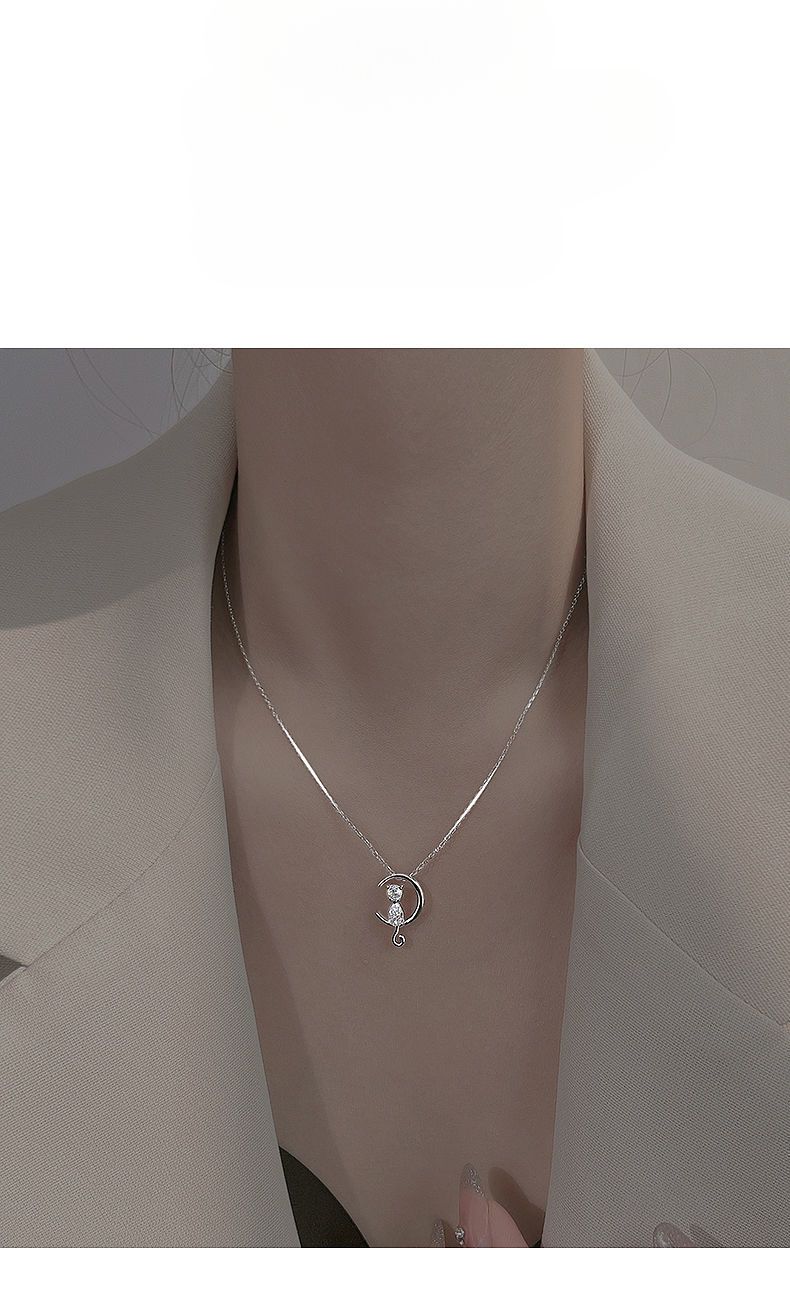 Moon Cat Necklace Women, Ins Style, Simple Luxurious, Niche Design, Collarbone Cute, Gift For Friends And Besties_voghion.com