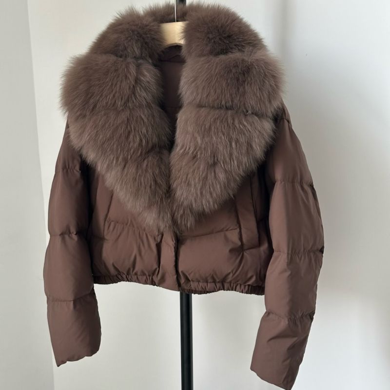 Luxury Winter Short Down Jacket For Women With Detachable Fox Fur Collar, Fashionable & Warm Puffer Coat, Elegant Casual Outerwear_voghion.com