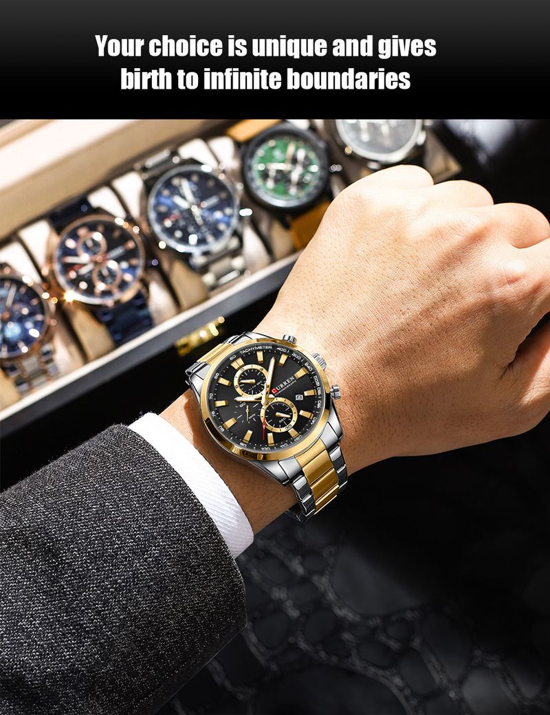 Men's Waterproof Multifunction Quartz Watch With Date Display, Stainless Steel Case, Mineral Crystal, And Alloy Strap For Business And Casual Wear_voghion.com