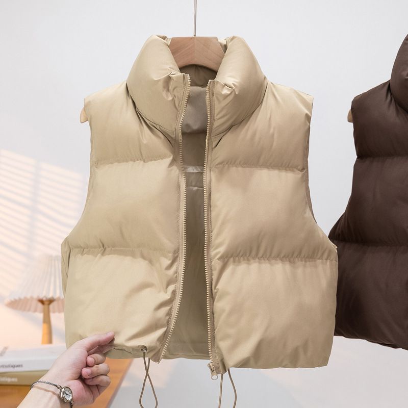 Gilet matelassé sans manches pour femme - Col montant, manteau d'hiver chaud et épais aux couleurs tendance_voghion.com