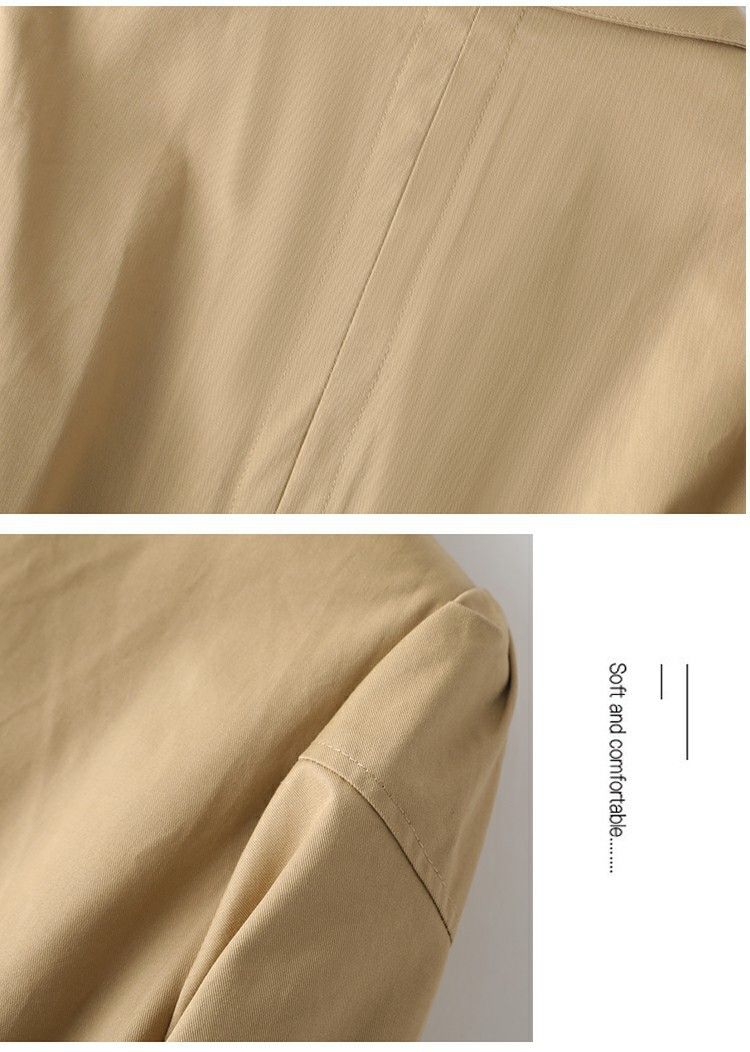 Eleganter Trenchcoat mit Gürtel, Kordelzug in der Taille und kontrastierenden Bündchen – Langärmliger einreihiger Mantel für Damen (Khaki/Schwarz/Rot)_voghion.com