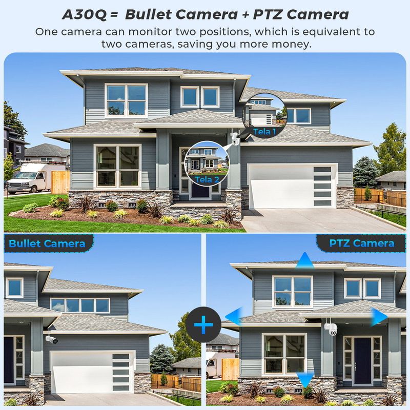Dual-Lens Security Camera System - WiFi Outdoor PTZ & Bullet Camera With Night Vision (2-Way Audio Motion Detection Waterproof Remote Viewing)_voghion.com