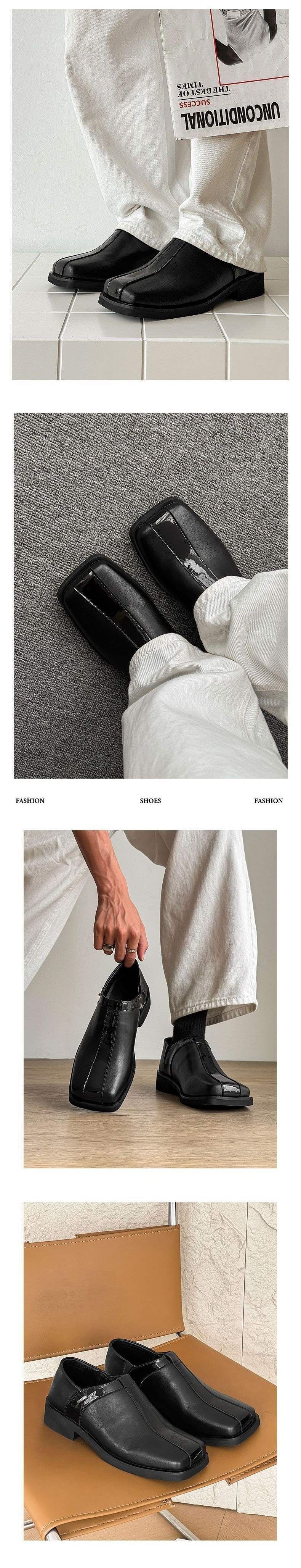 Chaussures pour hommes Voyage Slip-On à semelle épaisse, collection 2025, Derby en cuir, style business casual, bout carré, élégantes et rehaussantes._voghion.com