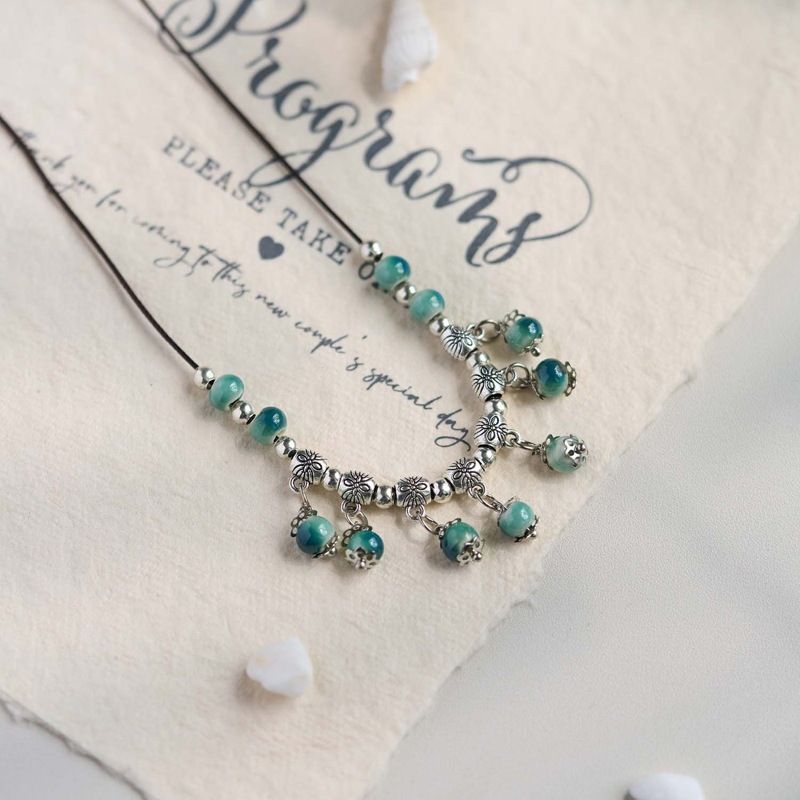 Jingdezhen Ceramic Necklace Ancient Style Necklace New Chinese Style Student Small Fresh Style Girl's Hand-Woven National Style Jewelry_voghion.com