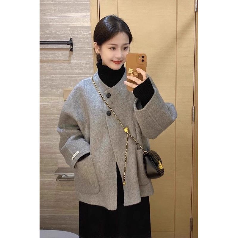 Koreanischen Stil Grau Wolle High-End Hepburn Seide Baumwolle Kurzmantel Super Schöne Petite 2024 Neue Herbst Winter_voghion.com