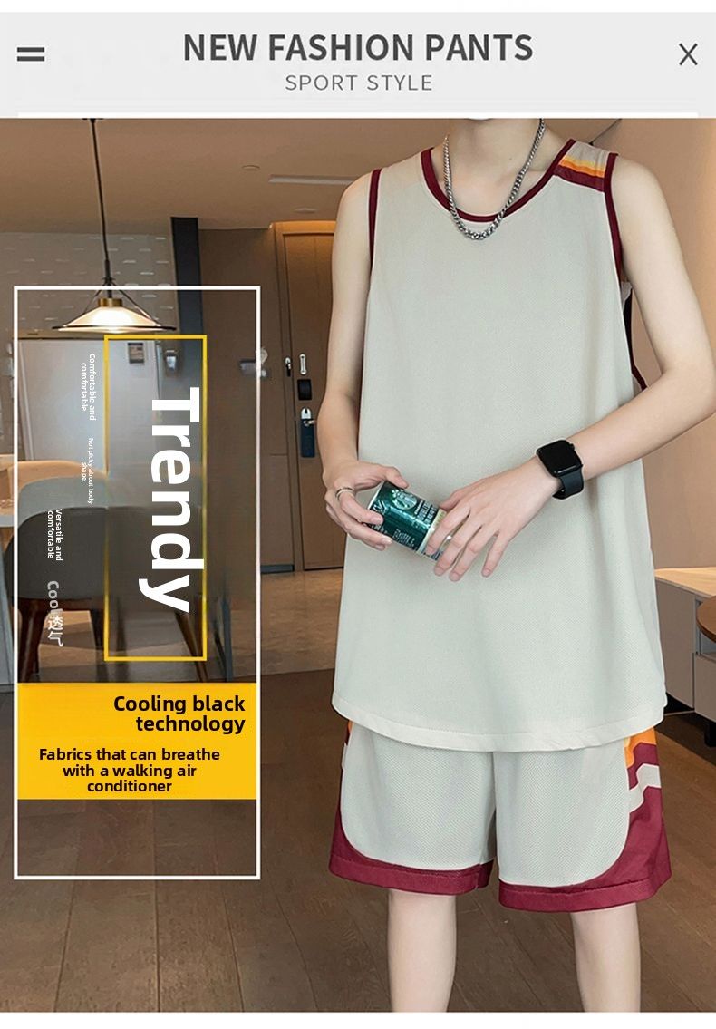 Erkekler İçin Yazlık Yeni Buz İpek Hızlı Kuruyan Günlük Spor Seti, Fitness Koşu Spor Giyimleri, Öğrenci Antrenman Basketbol Kıyafetleri_voghion.com