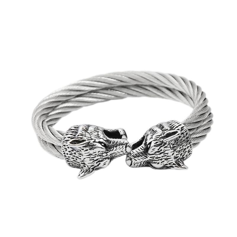 Bracciale da uomo Viking Myth in acciaio al titanio con apertura solida e regolabile in acciaio inossidabile a doppio strato_voghion.com