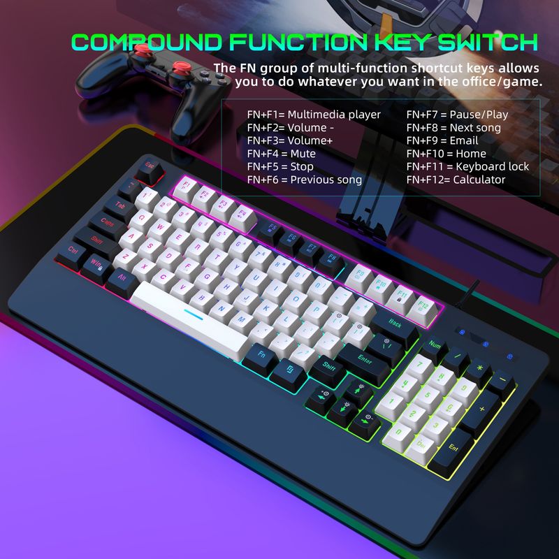 Nouveau clavier de jeu filaire 93 touches avec rétroéclairage RVB et touches ABS moulées par injection bicolores (2025), sans conflit entre plusieurs touches._voghion.com