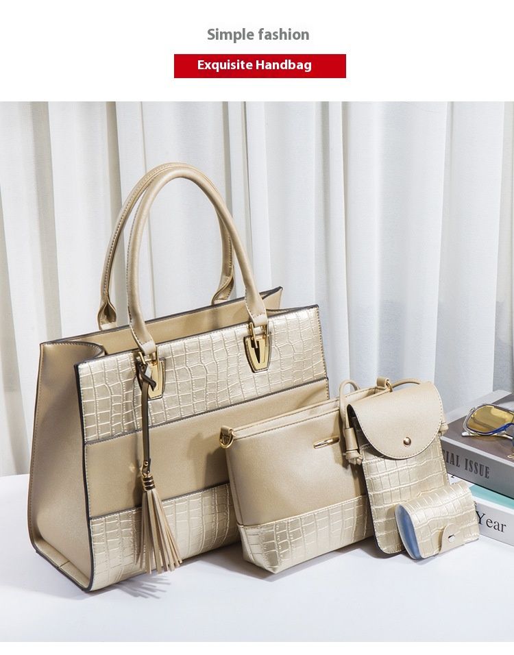 New Large Capacity Crocodile Pattern Handbag Fashionable Tassel Bag Trendy Single Shoulder Diagonal Four Piece Set Mother Bag_voghion.com