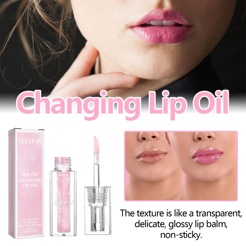 Aceite labial que cambia de color EELHOE, atenúa las líneas de los labios, hidrata, exfolia y da volumen a los labios en varios colores._voghion.com