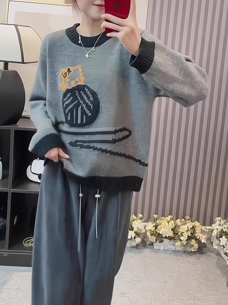 Pull tricoté à col rond pour chat, design paresseux à la mode pour réduire l'âge, automne et hiver, nouveau haut haut de gamme à base épaisse_voghion.com
