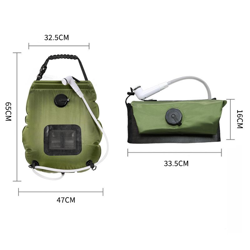 Geantă de duș portabilă pentru camping, 20L, cu energie solară, încălzitor de apă portabil pentru exterior, cu termometru, furtun de 6ft, material PVC negru pentru încălzire rapidă_voghion.com