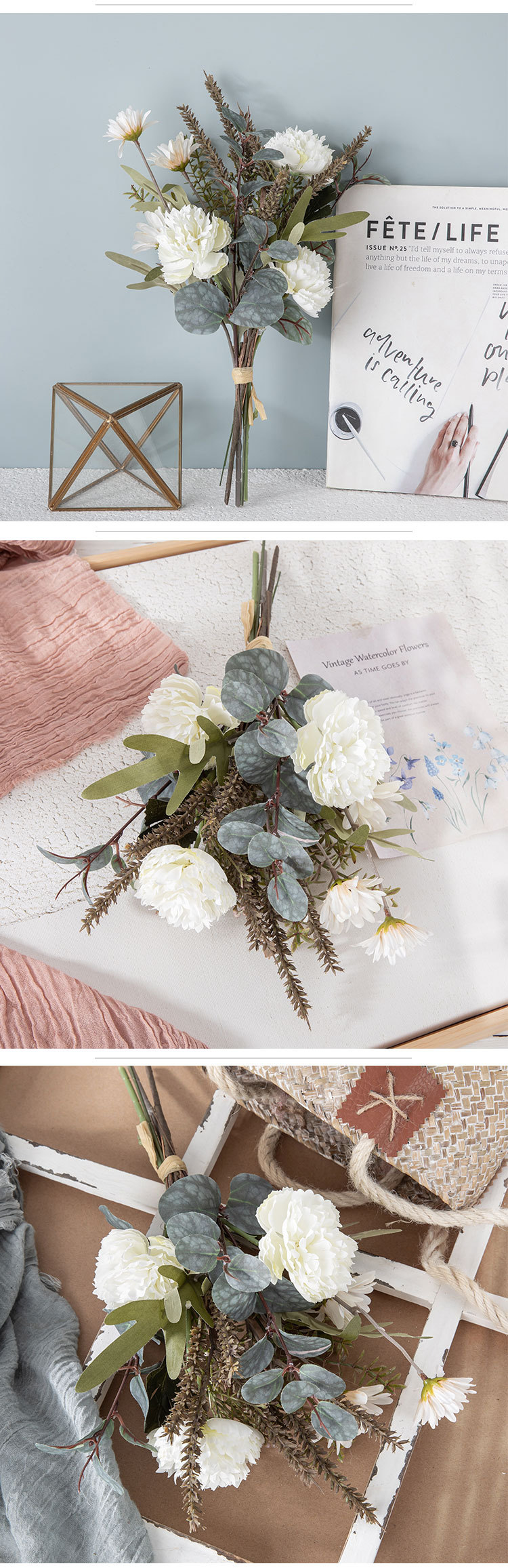 Grenseoverskridende Xuena Lulian-håndbok Kunstig blomst hjemmedekorasjon Blomsterdesign Bryllupsbukett Veggdekorasjon CF01218A_voghion.com