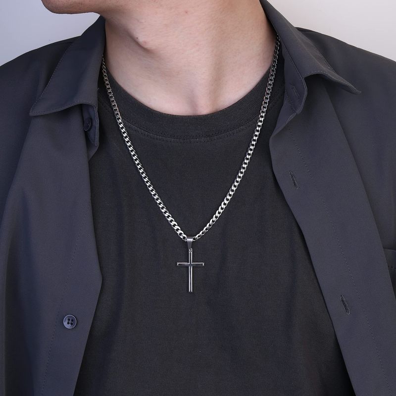 Collana con ciondolo a croce con catena cubana in acciaio inossidabile più venduta, trendy per uomo_voghion.com